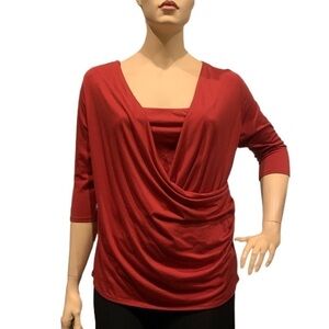 Igigi Jersey Top Faux Wrap Layered Look Red 3/4 Sleeves Cami Ruching Plus 18/20